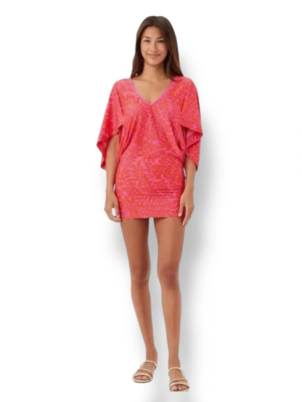 Trina Turk Trellis Caftan Dress Cover up in Petra Floral Pink Orange Size M